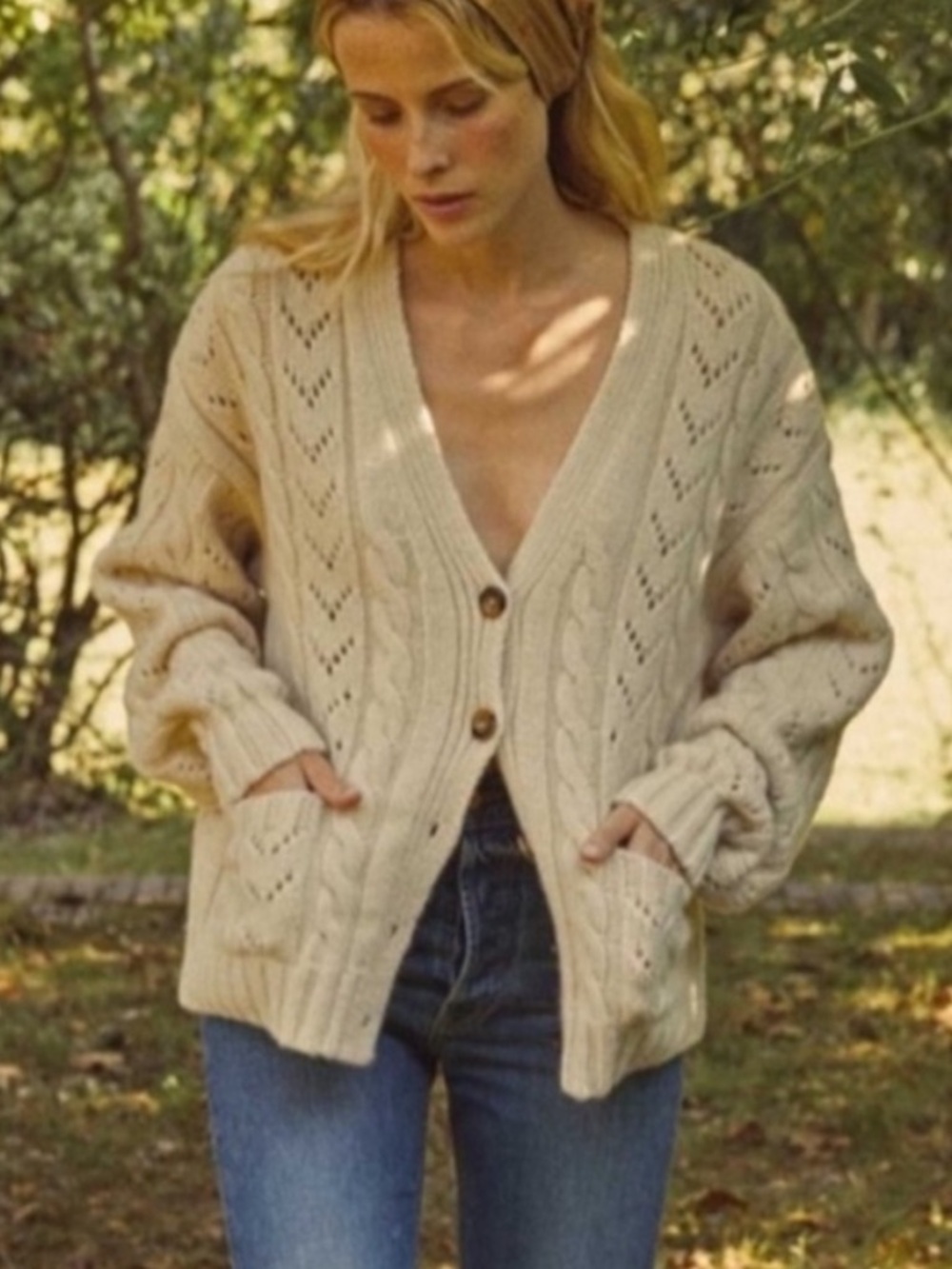 Doen Beacon cream cashmere wool blend cardigan Large